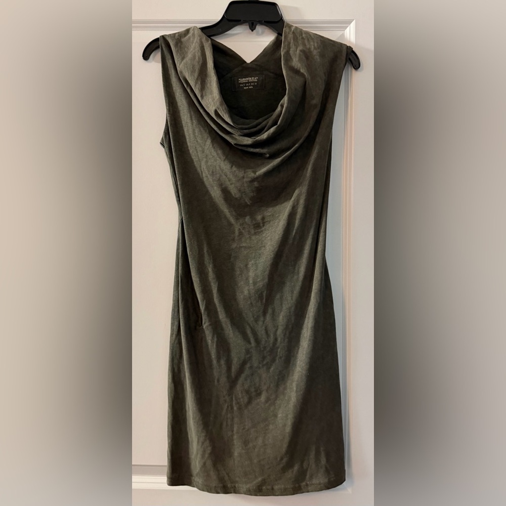 All Saints dropped knit Olive Cowl Neck mini Dress